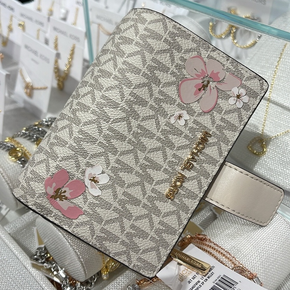 Michael Kors Jet Set Md Floral Embellished Sign Logo Bi-fold Wallet Bifold ZP - Picture 13 of 16